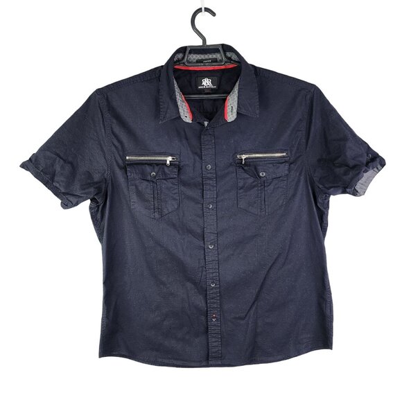 Men's Black Rock & Republic Shirt Stretch Short Sleeve Zip Pockets Button Up XXL - Picture 1 of 12